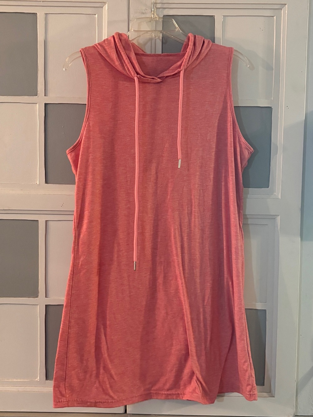 Sleeveless Hooded Mini Dress in a Washed Coral Pink